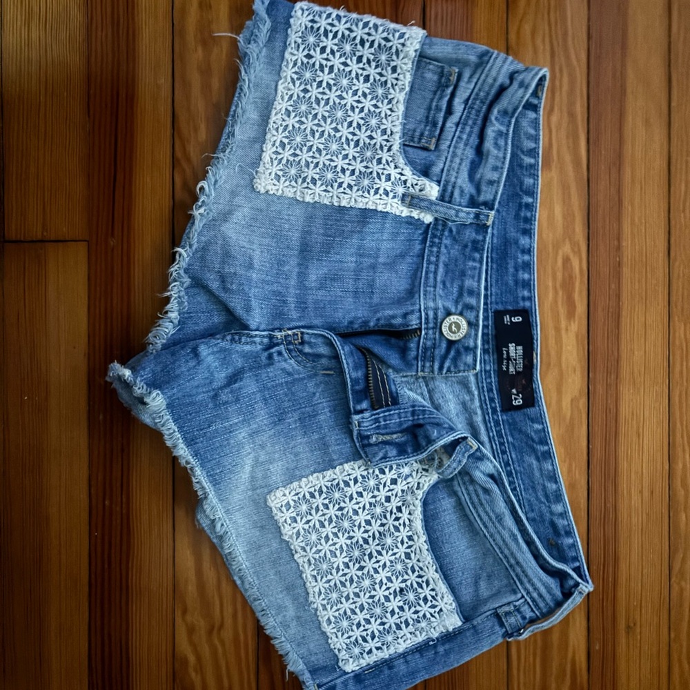 Hollister Blue Denim Shorts with White Accents
